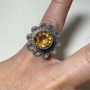 Citrine Sun Flower Ring 💍 Sterling Silver 925 Jewelry Natural Stone!
